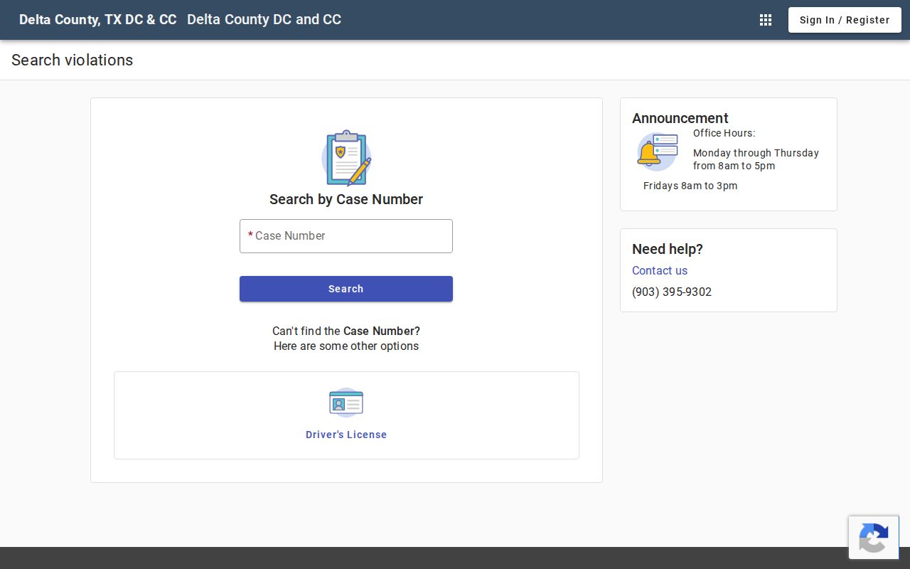 Delta County warrant search context in the County and District Clerk case portal