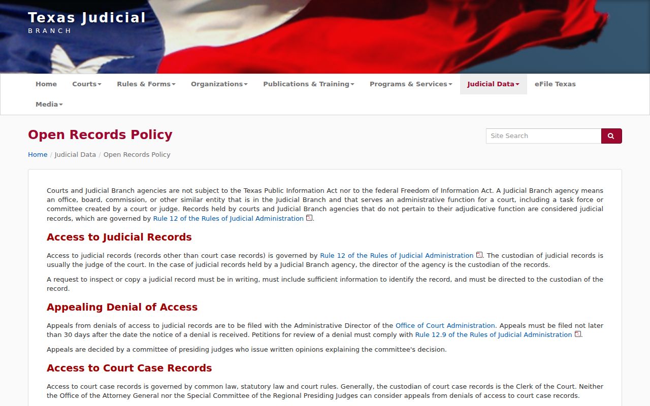 Delta County warrant record access context from the Texas Judicial Branch policy
