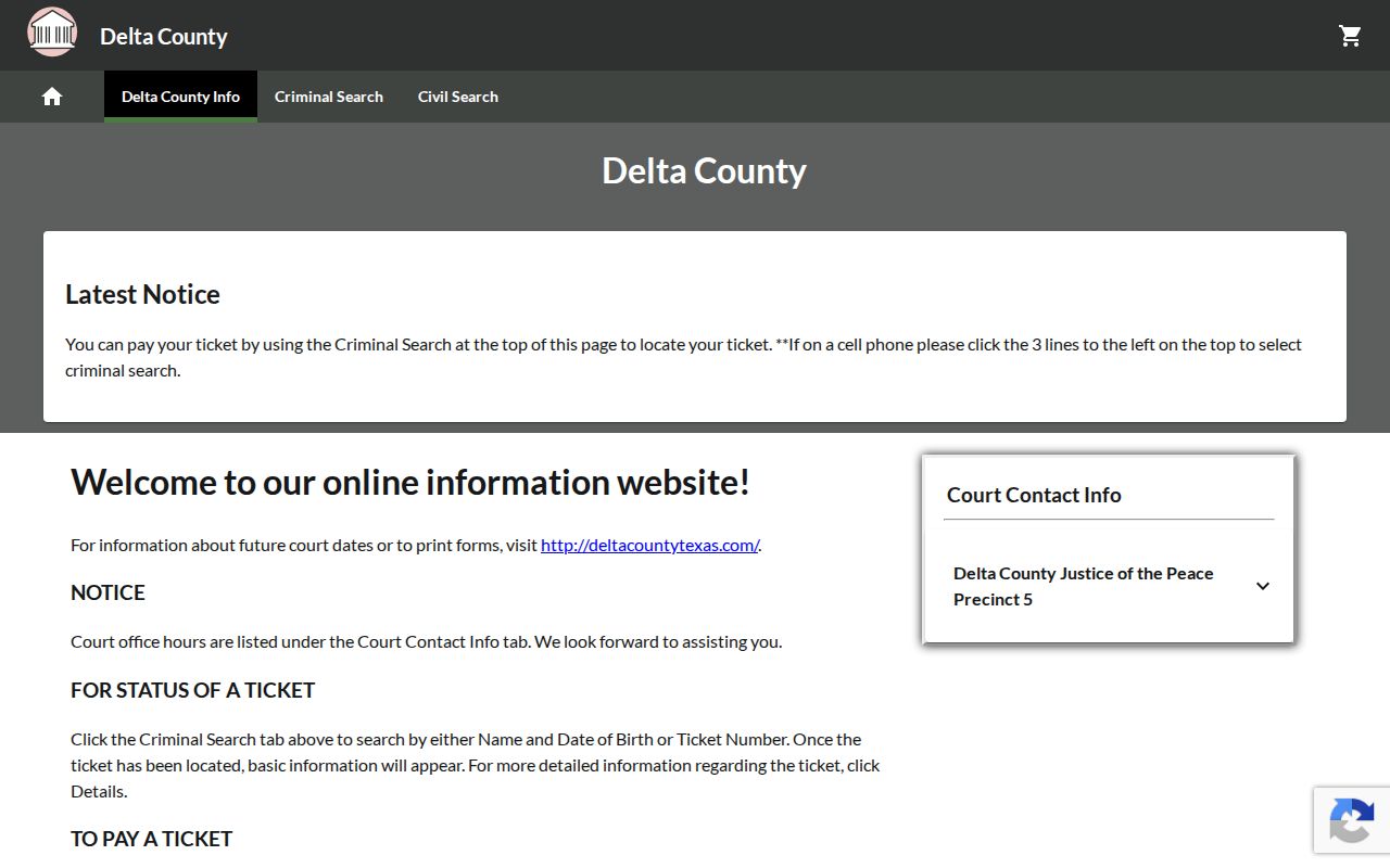 Delta County traffic warrant lookup route through the county-linked GovRec citation portal